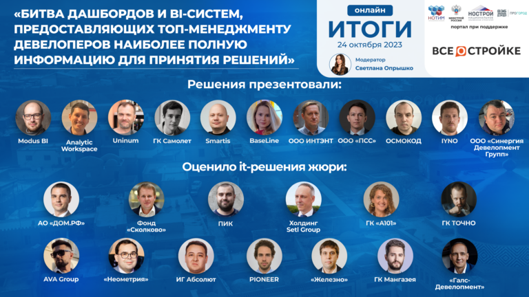 В эфире портала Всеостройке.рф названы лучшие дашборды и bi-системы для топ-менеджмента девелоперов