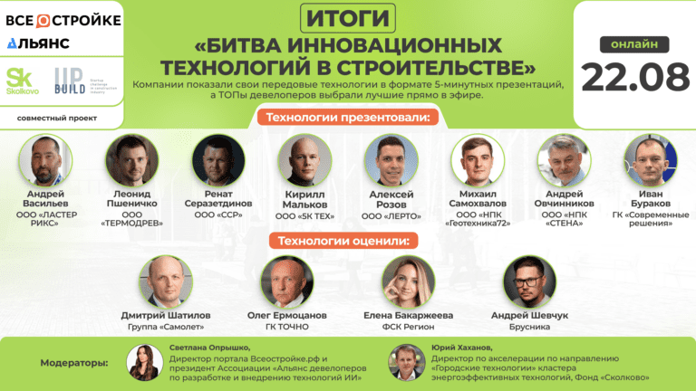 ТОПы крупнейших девелоперов выбрали лучшие инновационные технологии в строительстве проекта Build Up Фонда «Сколково»  в эфире портала Всеостройке.рф
