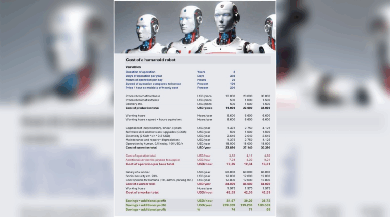 К 2035 году час работы робота-гуманоида может стоить менее $1