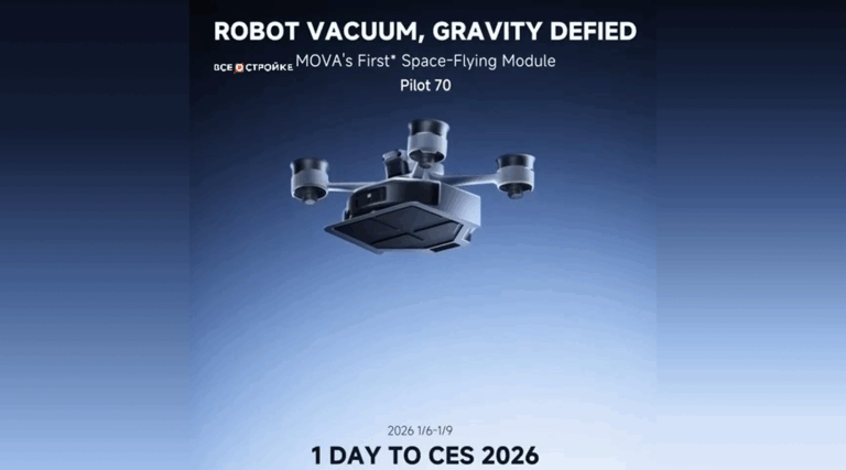 Гонконгская компания MOVA показала довольно странную, но любопытную штуку — летающий с помощью модуля робот-пылесос