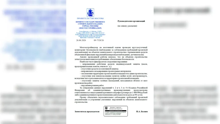 520 застройщиков коммерческой недвижимости Москвы получили от Мосгосстройнадзора жесткое уведомление