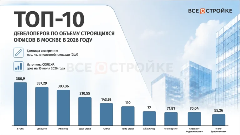 Пока рынок жилья замедляется: ТОП-10 девелоперов по объему строящихся офисов в Москве в 2026 году