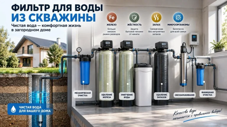 Фильтр для воды из скважины: подбираем систему очистки скважинной воды по анализу и расходу: железо, жёсткость, запах, микробиология и обслуживание