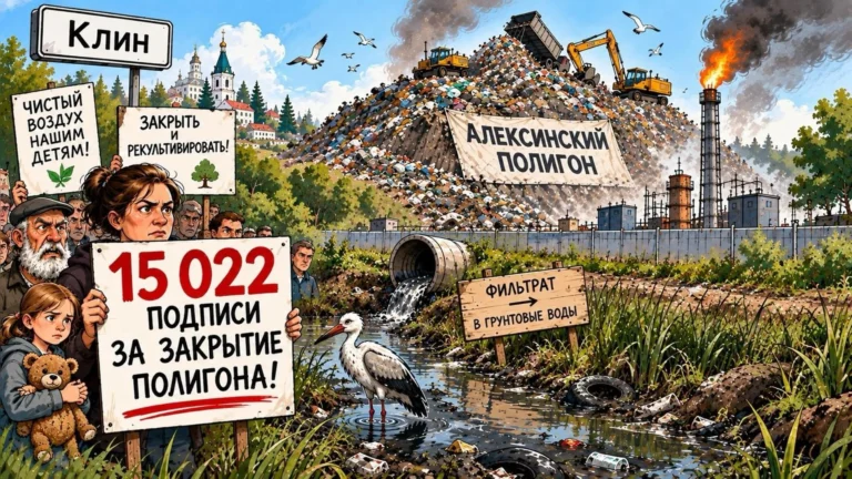 В Подмосковье жители собрали 15 тысяч подписей против мусорной свалки и требуют закрыть в Клину Алексинский полигон