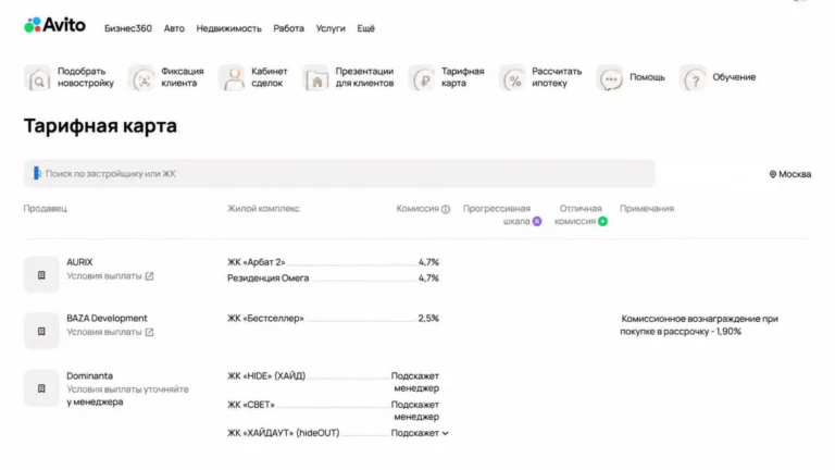 «Авито» раскрыл комиссии застройщиков