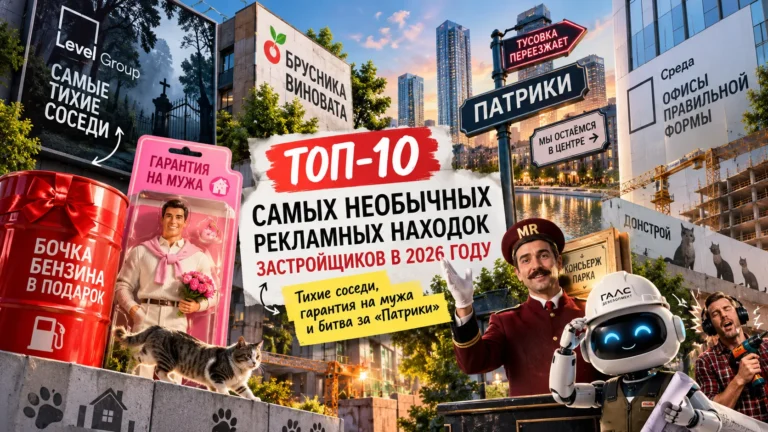 ТОП-10 самых необычных рекламных находок застройщиков в 2026 году: тихие соседи, гарантия на мужа и битва за «Патрики»
