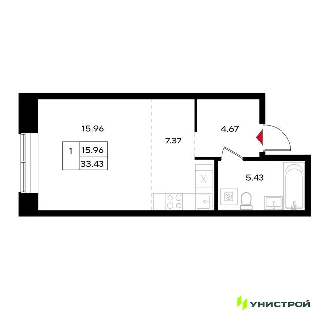 Планировка 1-комн. квартира, 33.43 м² ЖК «Уникум на Энгельса» Планировка 1-комн. квартира, 33.43 м² ЖК «Уникум на Энгельса»