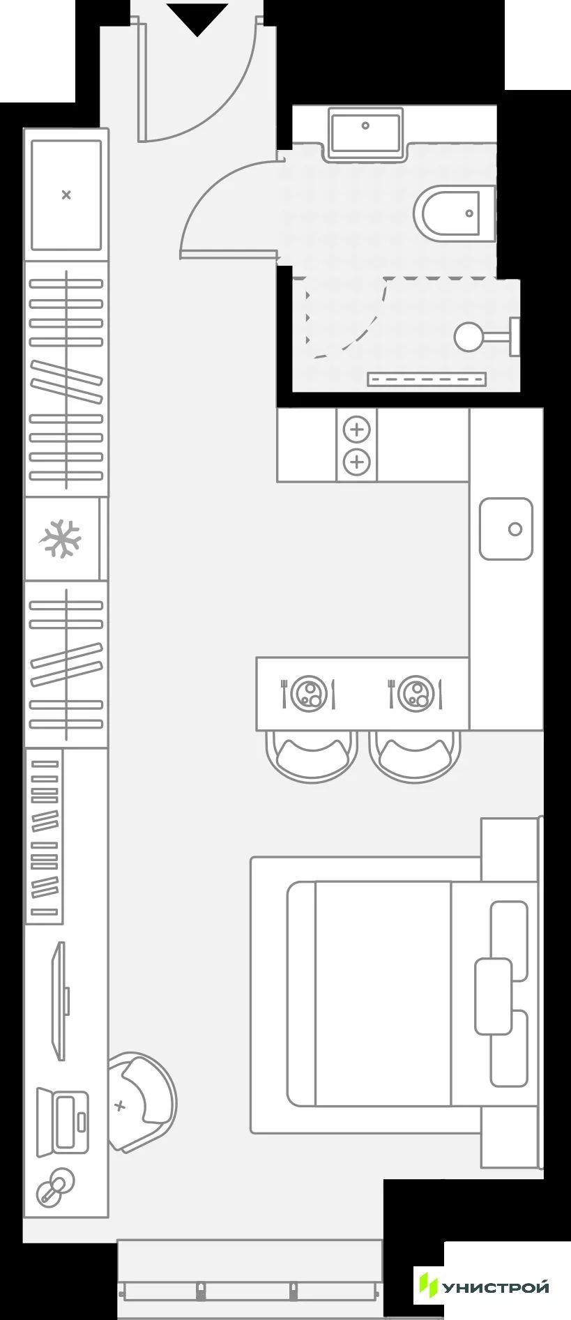 Планировка 1-комн. квартира, 27.98 м² ЖК «YES Горки»