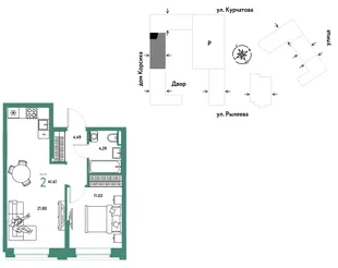 Планировка 2-комн. квартира, 41.61 м² ЖК «Остров-сад»