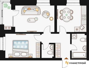 Планировка 2-комн. квартира, 56.3 м² ЖК «Жилой кластер Q на Кулагина»