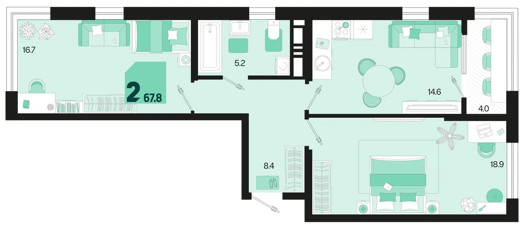 Планировка 2-комн. квартира, 67.8 м² ЖК «Первое место»