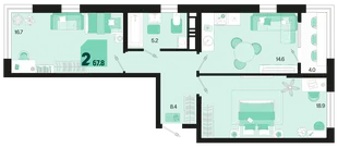 Планировка 2-комн. квартира, 67.8 м² ЖК «Первое место»
