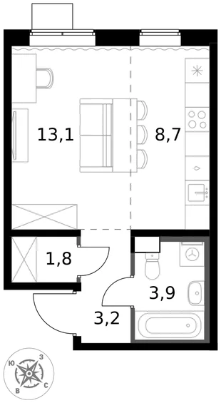 Квартира Студия, 30.7 м² ЖК «1-й Южный» Фото 1