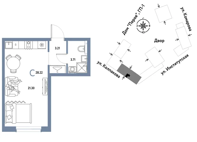 Планировка Студия, 28.22 м² ЖК «Страна.Парковая»
