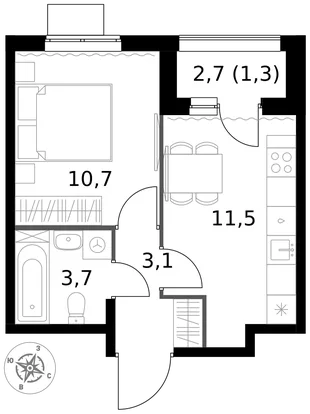Квартира 1-комн. квартира, 30.3 м² ЖК «1-й Измайловский» Фото 1 Квартира 1-комн. квартира, 30.3 м² ЖК «1-й Измайловский» Фото 1