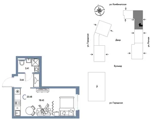 Планировка Студия, 25.48 м² ЖК «Уральский сад»
