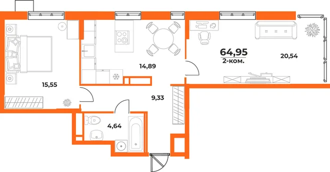 Планировка 2-комн. квартира, 64.95 м² ЖК «Живописный сад» Планировка 2-комн. квартира, 64.95 м² ЖК «Живописный сад»