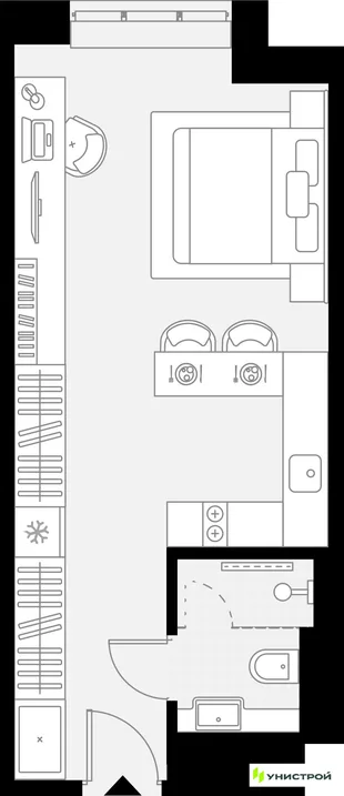 Планировка 1-комн. квартира, 28.35 м² ЖК «YES Горки»