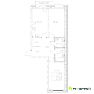 Планировка 2-комн. квартира, 69.12 м² ЖК «Statum»