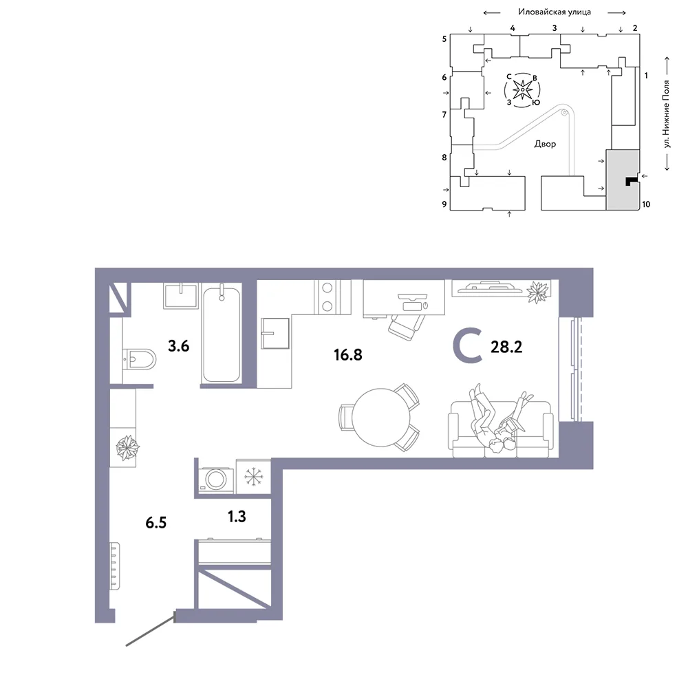 Планировка Студия, 28.2 м² ЖК «Страна.Заречная»
