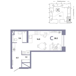 Планировка Студия, 28.2 м² ЖК «Страна.Заречная»