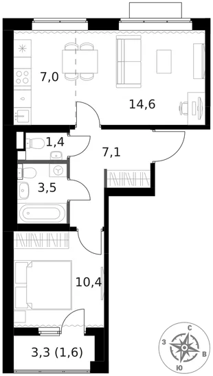Квартира 2-комн. квартира, 45.6 м² ЖК «1-й Ясеневский» Фото 1 Квартира 2-комн. квартира, 45.6 м² ЖК «1-й Ясеневский» Фото 1