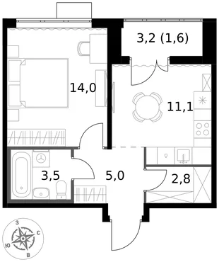 Квартира 1-комн. квартира, 38 м² ЖК «1-й Южный» Фото 1 Квартира 1-комн. квартира, 38 м² ЖК «1-й Южный» Фото 1