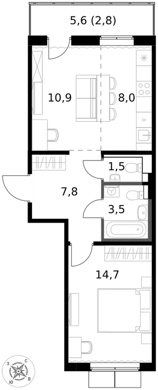 Квартира 2-комн. квартира, 49.2 м² ЖК «1-й Южный» Фото 1 Квартира 2-комн. квартира, 49.2 м² ЖК «1-й Южный» Фото 1