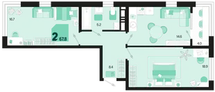 Планировка 2-комн. квартира, 67.8 м² ЖК «Первое место»