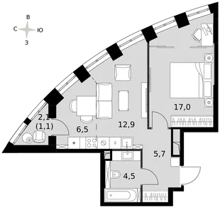 Квартира 1-комн. квартира, 47.4 м² ЖК «Sydney City» Фото 1 Квартира 1-комн. квартира, 47.4 м² ЖК «Sydney City» Фото 1