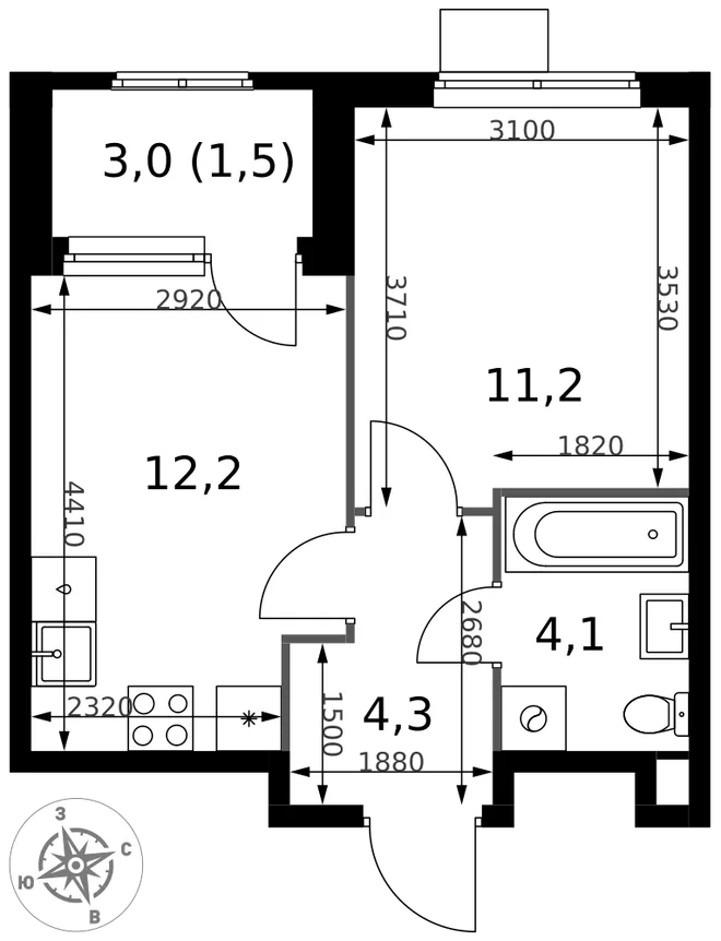 Планировка 1-комн. квартира, 33.3 м² ЖК «1-й Химкинский» Планировка 1-комн. квартира, 33.3 м² ЖК «1-й Химкинский»