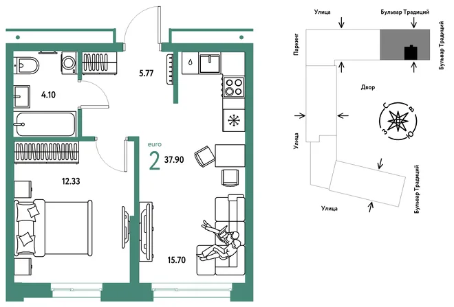 Планировка 2-комн. квартира, 37.9 м² ЖК «Микрорайон Домашний» Планировка 2-комн. квартира, 37.9 м² ЖК «Микрорайон Домашний»