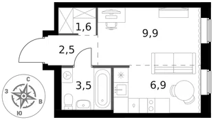 Квартира Студия, 24.4 м² ЖК «1-й Ясеневский» Фото 1