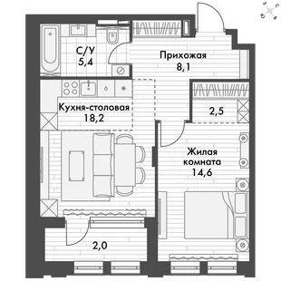 Квартира 1-комн. квартира, 51.2 м² ЖК «Философия» Фото 1 Квартира 1-комн. квартира, 51.2 м² ЖК «Философия» Фото 1