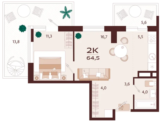 Планировка 2-комн. квартира, 64.5 м² ЖК «Роялта» Планировка 2-комн. квартира, 64.5 м² ЖК «Роялта»