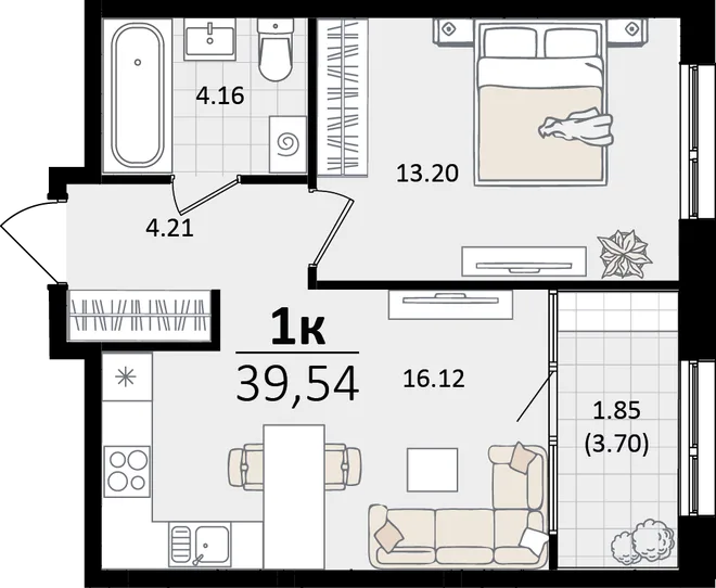 Планировка 1-комн. квартира, 39.54 м² ЖК «Патрики» Планировка 1-комн. квартира, 39.54 м² ЖК «Патрики»