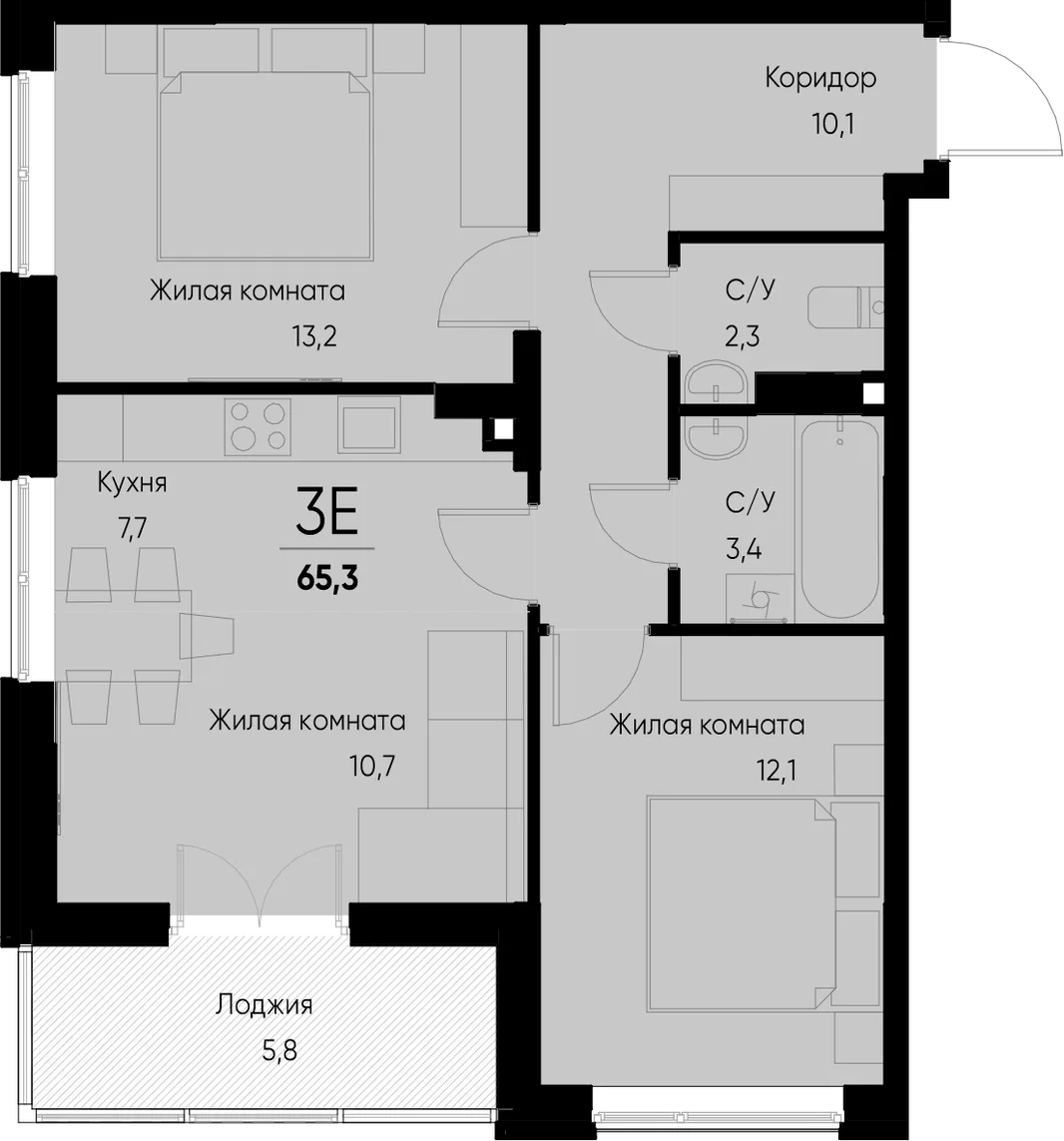 Планировка 3-комн. квартира, 65.3 м² ЖК «Васильевский остров»
