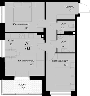 Планировка 3-комн. квартира, 65.3 м² ЖК «Васильевский остров»
