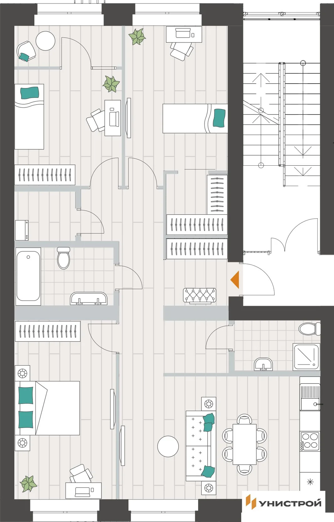 Планировка 3-комн. квартира, 95.12 м² ЖК «Аквамарин»
