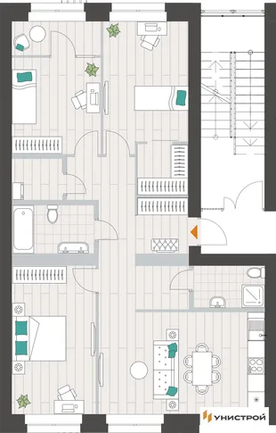 Планировка 3-комн. квартира, 95.12 м² ЖК «Аквамарин»