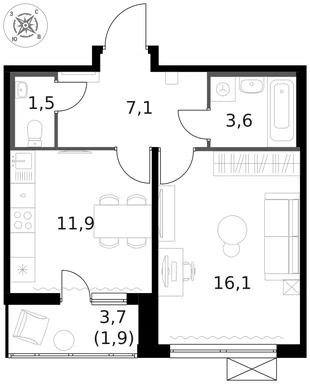 Квартира 1-комн. квартира, 42.2 м² ЖК «1-й Ленинградский» Фото 1 Квартира 1-комн. квартира, 42.2 м² ЖК «1-й Ленинградский» Фото 1