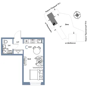 Планировка Студия, 25.01 м² ЖК «Страна Прибрежная»