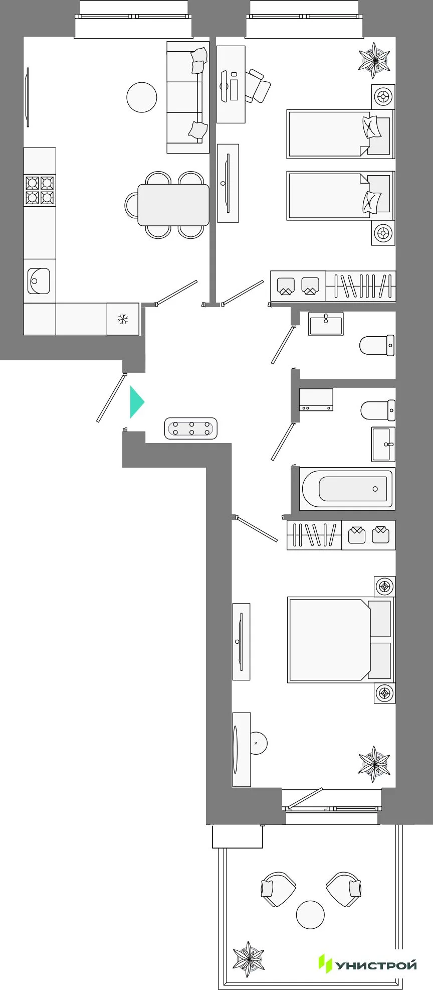 Планировка 2-комн. квартира, 63.45 м² ЖК «Лето»