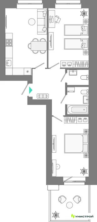 Планировка 2-комн. квартира, 63.45 м² ЖК «Лето»