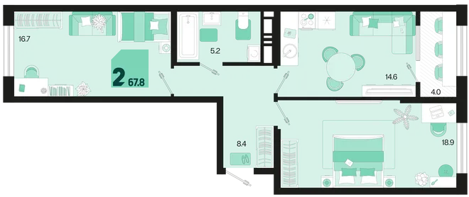 Планировка 2-комн. квартира, 67.8 м² ЖК «Первое место» Планировка 2-комн. квартира, 67.8 м² ЖК «Первое место»