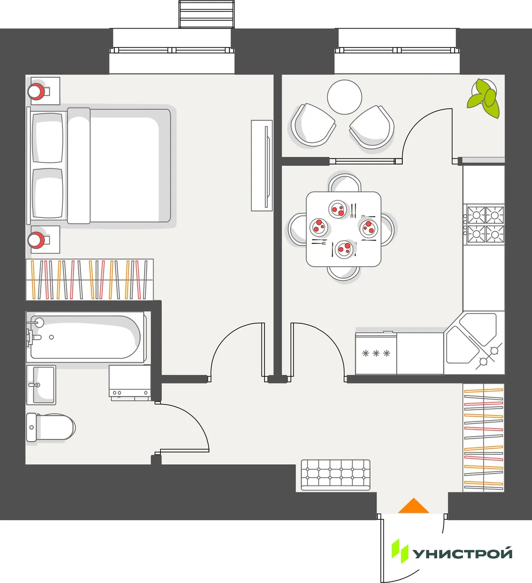 Планировка 1-комн. квартира, 38.17 м² ЖК «Атмосфера»