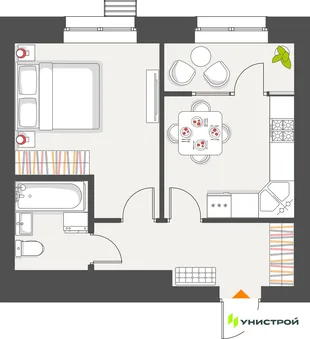 Планировка 1-комн. квартира, 38.17 м² ЖК «Атмосфера»