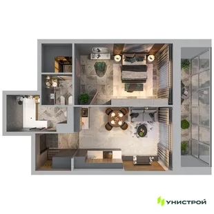 Планировка 1-комн. квартира, 45.43 м² ЖК «Лисино»