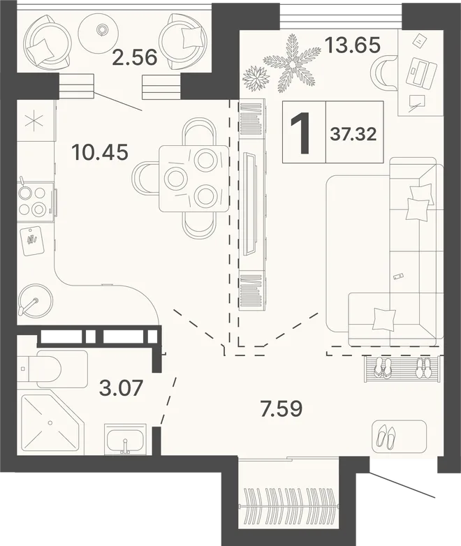 Планировка 1-комн. квартира, 37.32 м² ЖК «Светский лес» Планировка 1-комн. квартира, 37.32 м² ЖК «Светский лес»