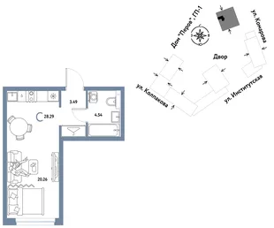Планировка Студия, 28.29 м² ЖК «Страна.Парковая»